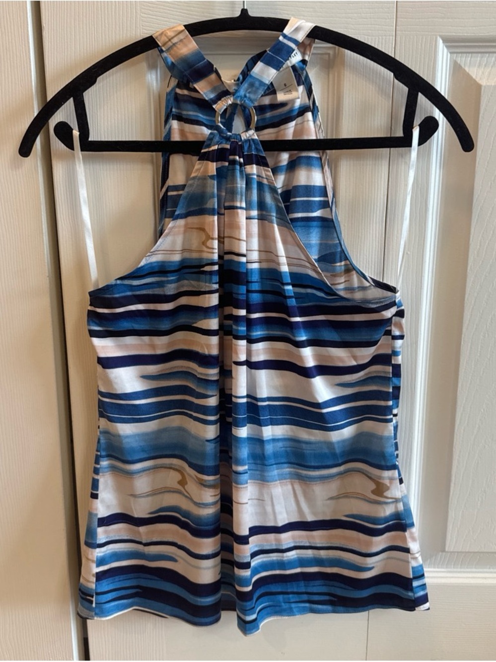 Striped Blue Halter Tank Top - Blue White